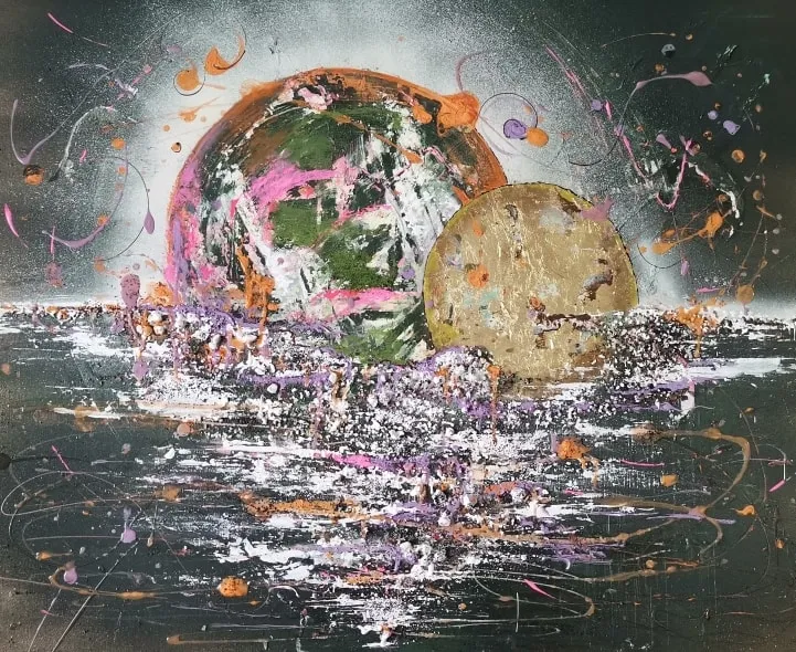 Apstraktna slika, miks media, 100×80 cm, 2023 — umetnica NeRa