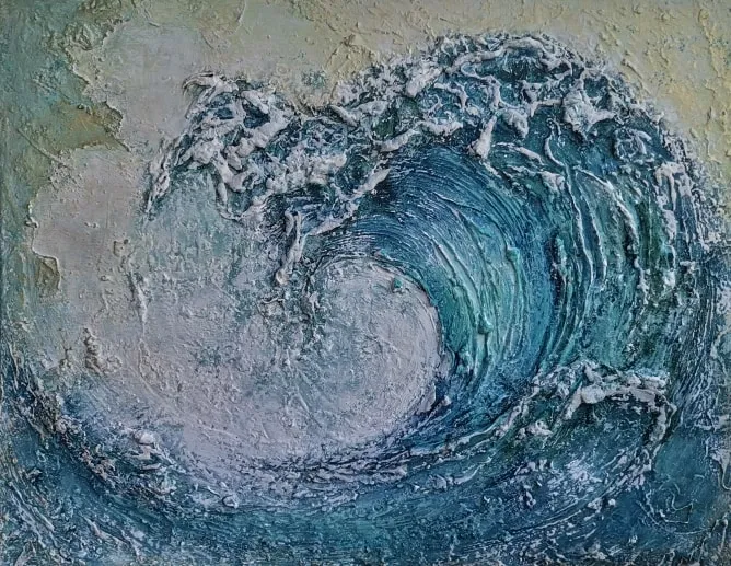 Apstraktna slika, miks media, 90×70 cm, 2025 — umetnica NeRa