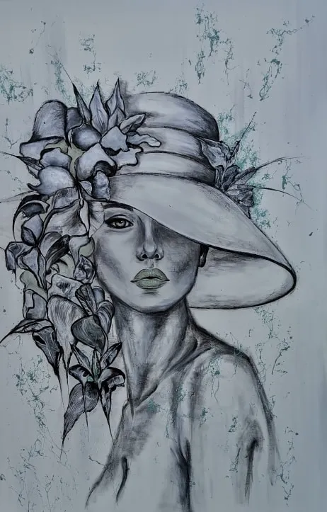Slika iz ciklusa Motiv žene, akril, 120×70 cm, 2024 — umetnica NeRa