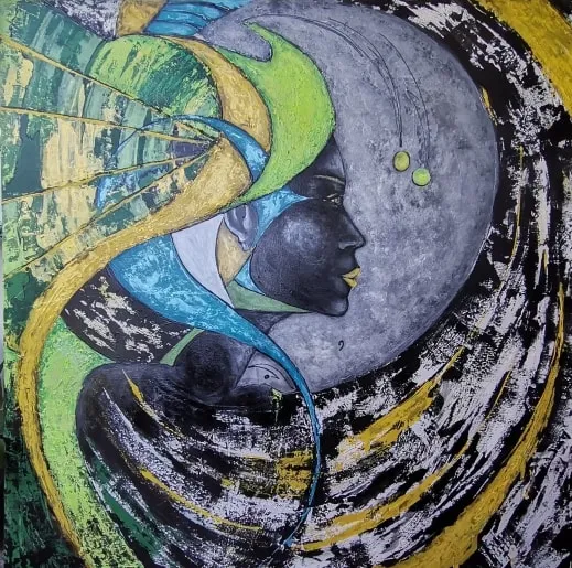 Slika iz ciklusa Motiv žene, akril, 130×130 cm, 2024 — umetnica NeRa